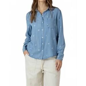 NEW DEX CLOTHING long sleeve collared embroidered shirt in chambray